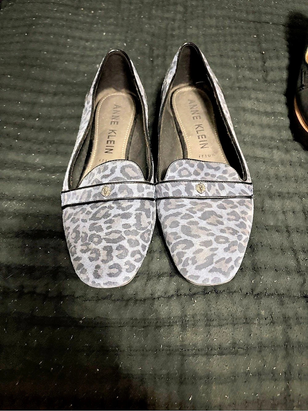 Anne Klein Leopard Print Loafers Gray & Black